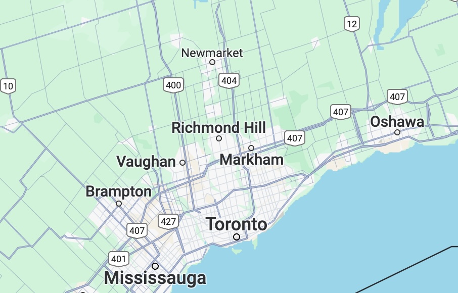Service area map in Vaughan and surrounding cities